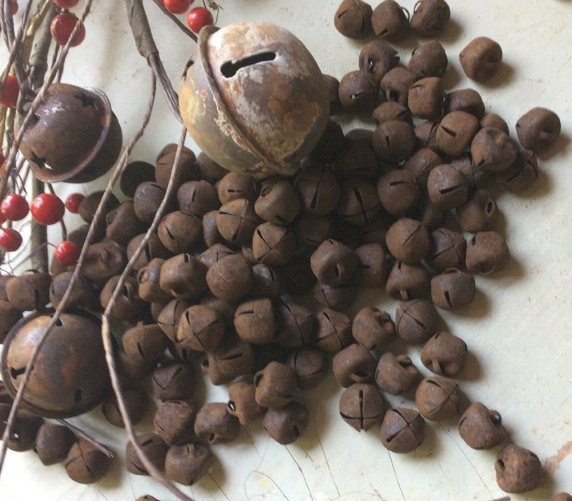 96 Primitive Rusty JINGLE BELLS Bell 9mm 3/8 in .35″ Christmas Crafts Farmhouse