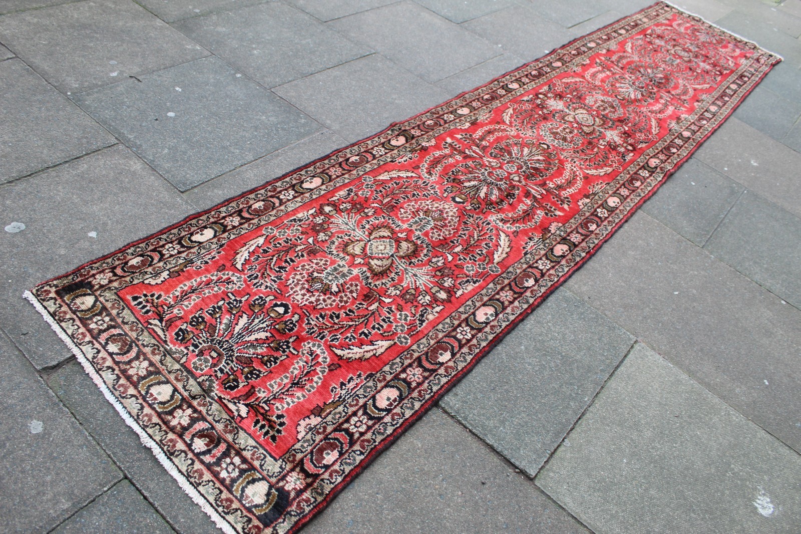 Vintage Hand Made Traditional Oriental Wool Red Narrow Long Runner 407x80cm
