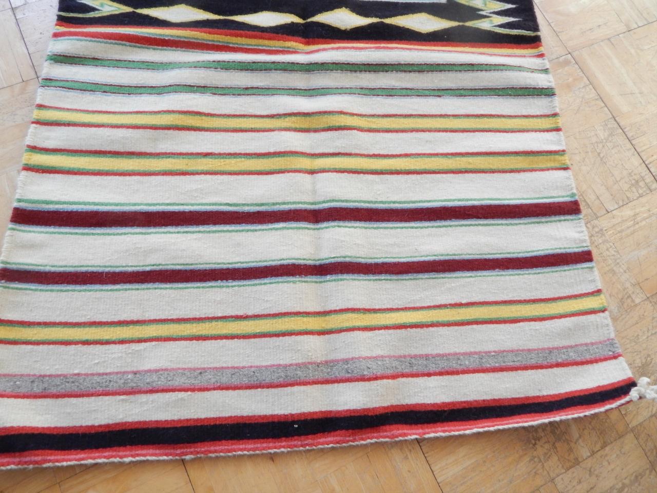 VINTAGE NAVAJO INDIAN DOUBLE SADDLE BLANKET / RUG W/ ORIGINAL TRADING POST TAGE