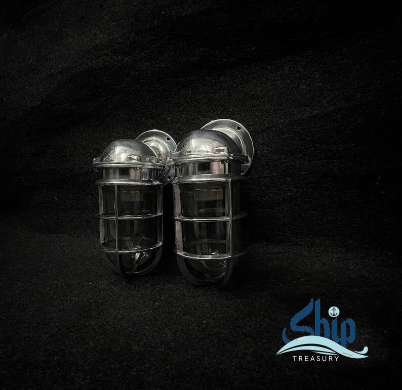 Antique Silver Bulkhead Nautical Light Lamp Aluminium Swan Wall Fixture Light