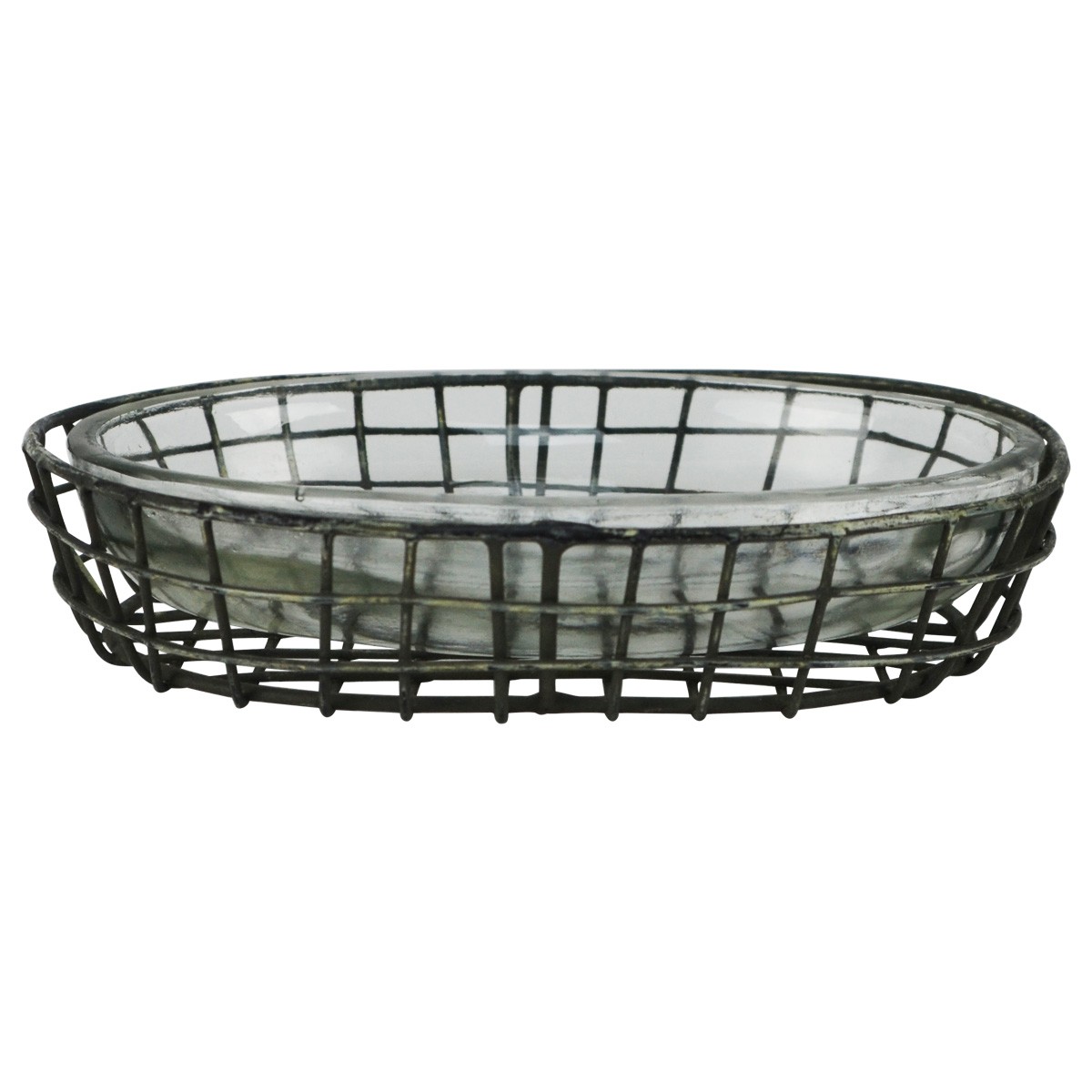 Primitive Style Metal Wire Glass Bath Soap Dish Farmhouse Bathroom Kitchen Decor
