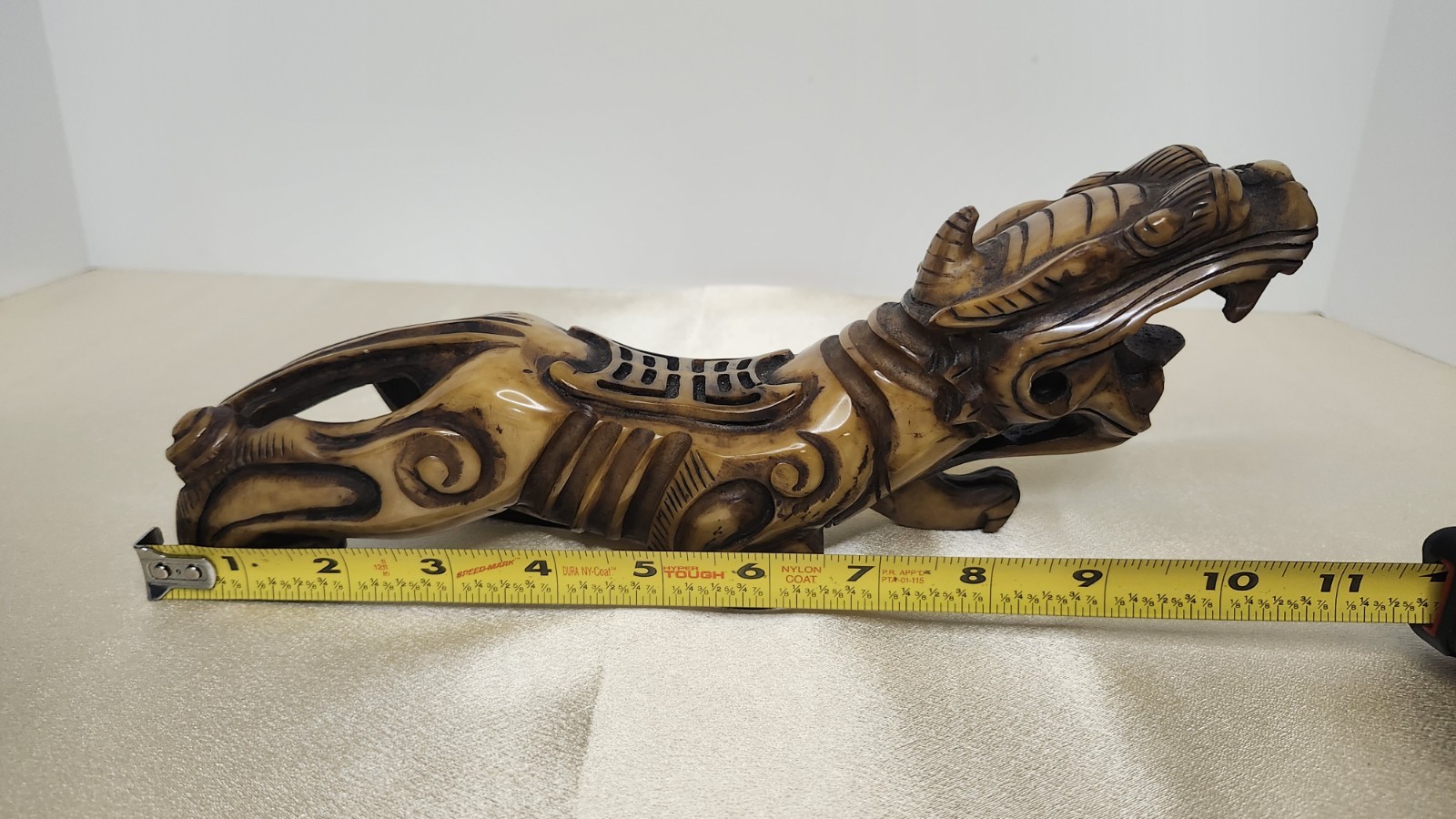 Antique Chinese Hand Carved Stone Dragon Pillow Statue Fengshui Mythical Beast