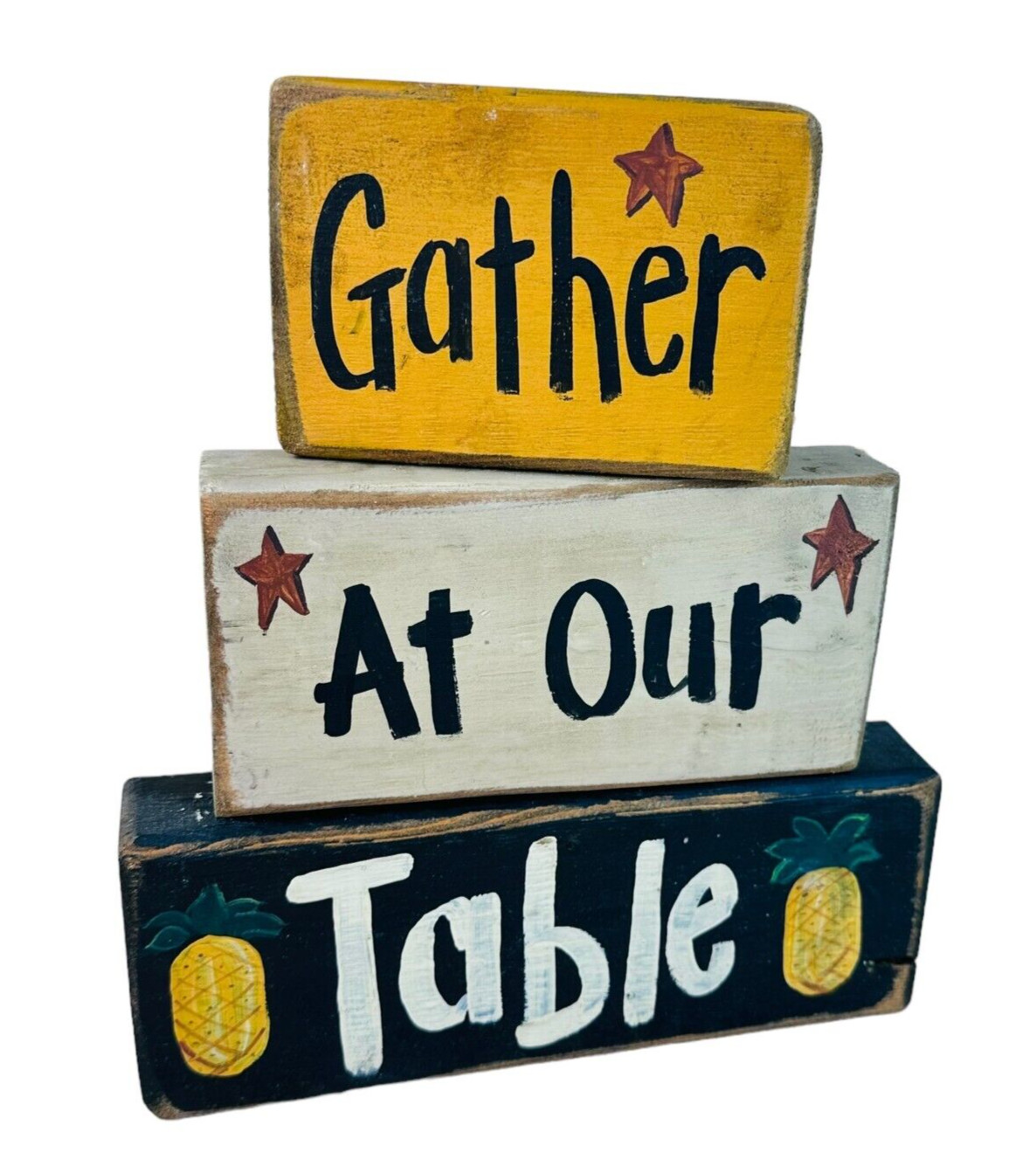 vtg primitive decor “Gather at our Table” Country cottage decor wood handmade
