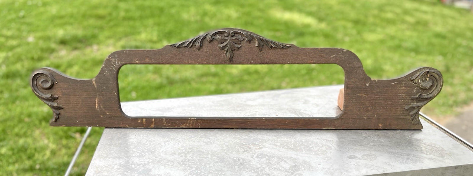 Carved 42.5″ Antique Oak Pediment wooden crown crest topper door header