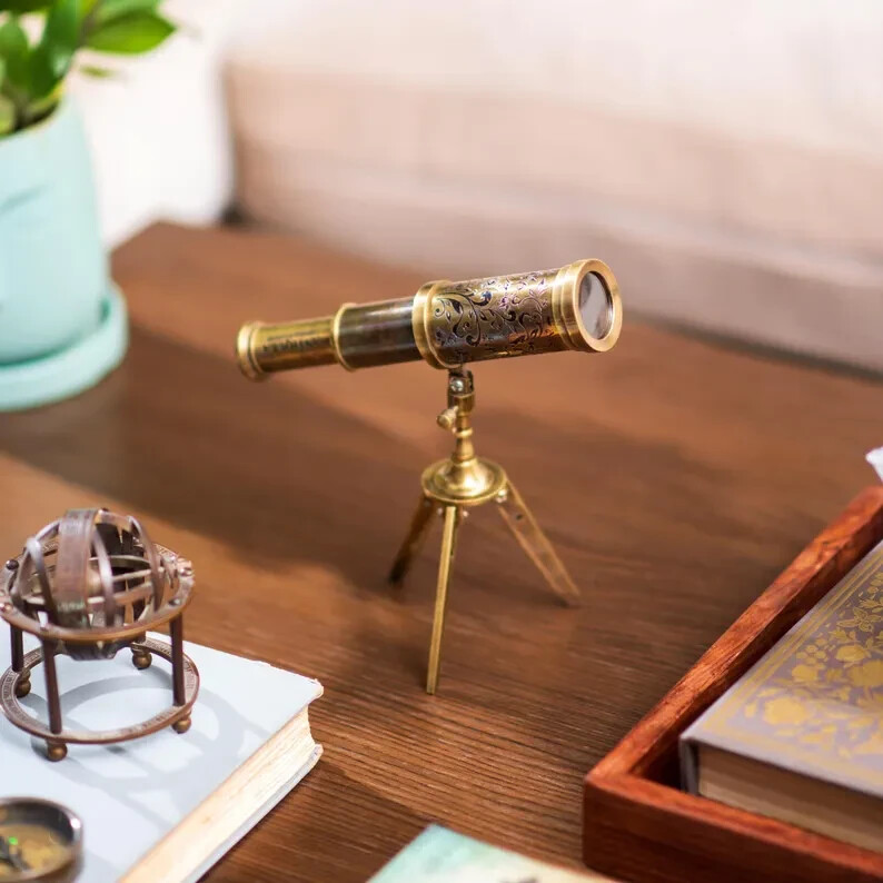 Vintage Brass Telescope with Tripod Stand Nautical Decor Functional Optics Gift