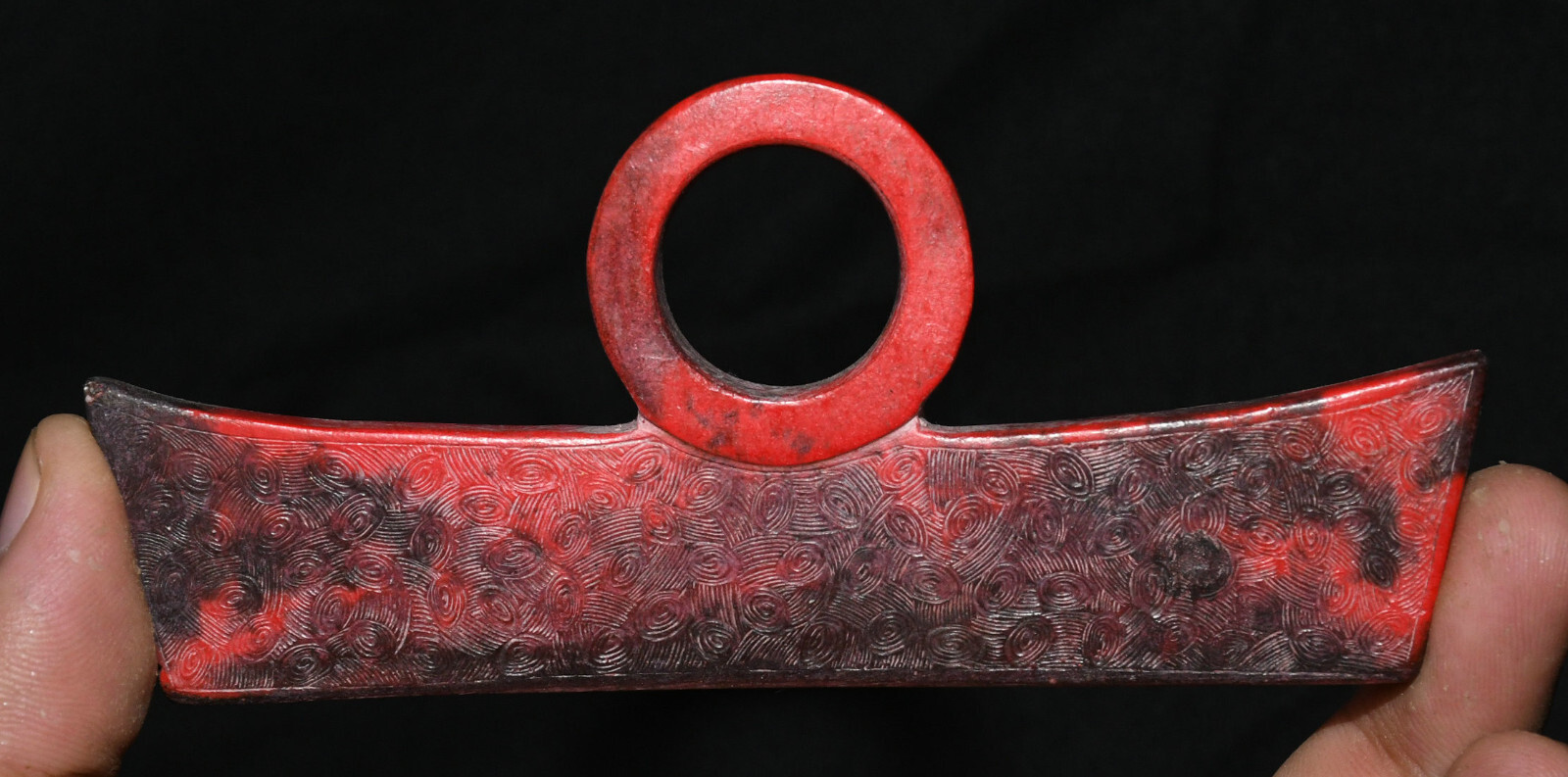 11CM China Liangzhu Culture Old Jade Carved Fengshui Pattern Yubi Jade-bi