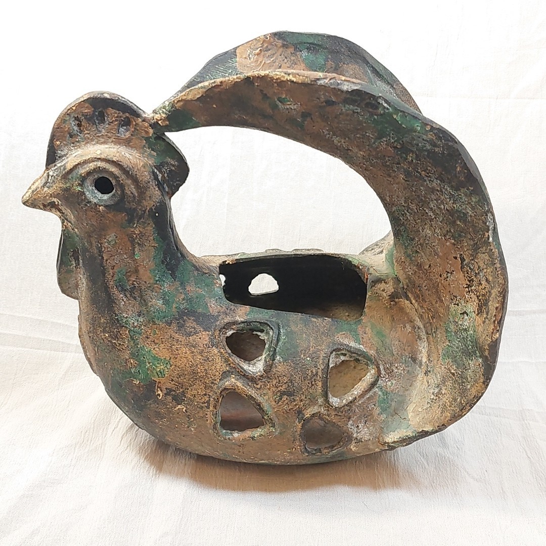 Modernist Japanese Gilt Faux Bronze Iron Rooster Sculpture Vintage MCM Fireplace