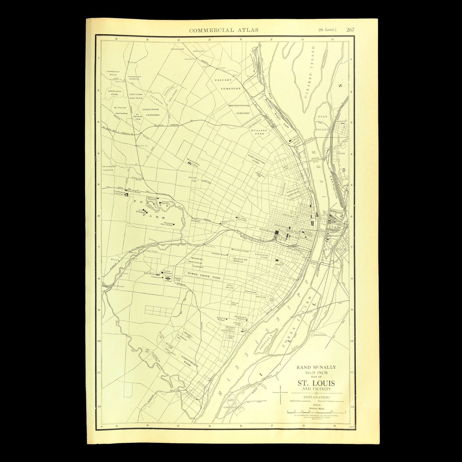 Antique ST LOUIS Map of St Louis Street Map City Wall Art 1920s Normandy Heights