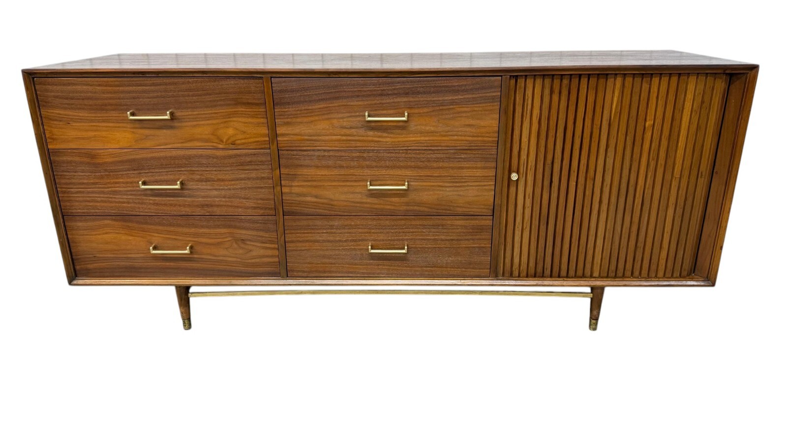 Mid-Century Modern 9-Drawer Walnut Tambour Dresser – REFINISHED!