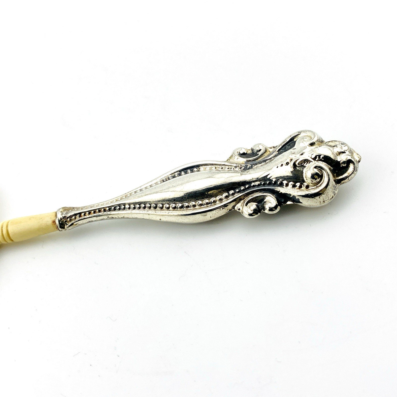 Antique Beard or Moustache Comb with Sterling Silver Repousse Handle