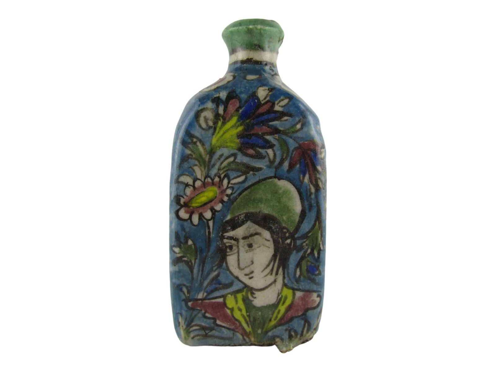 Antique 19th Century Persian Pottery Handmade Vase 7 In. Floral Royal Tile