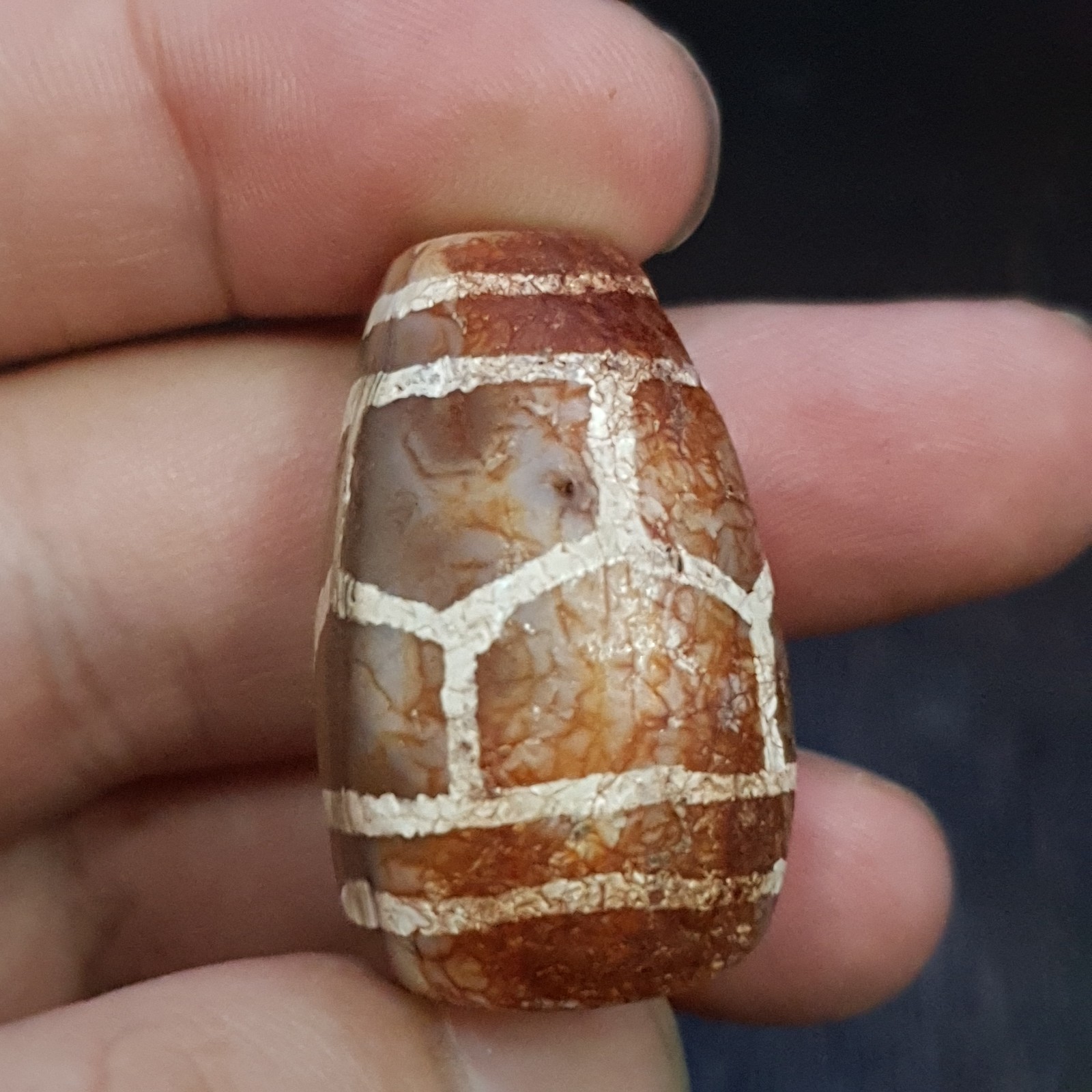 Antique Tibetan Amulet Etched Agate Decorated Bead 18.3×32.1mm