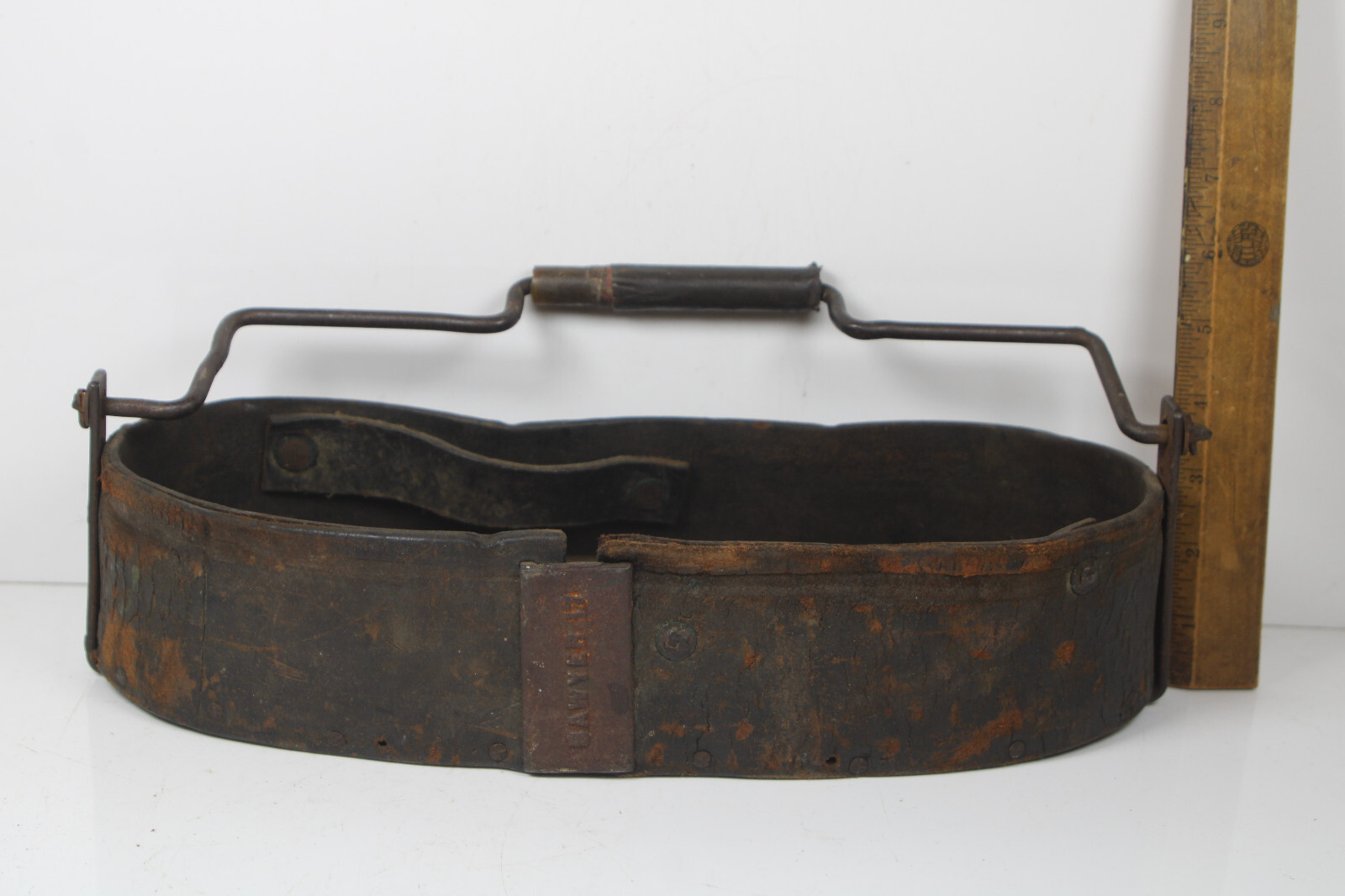 Rare & Exceptional 19th C. LEATHER WITH WROUGHT HANDLE TOOL BOX Inv#JC33