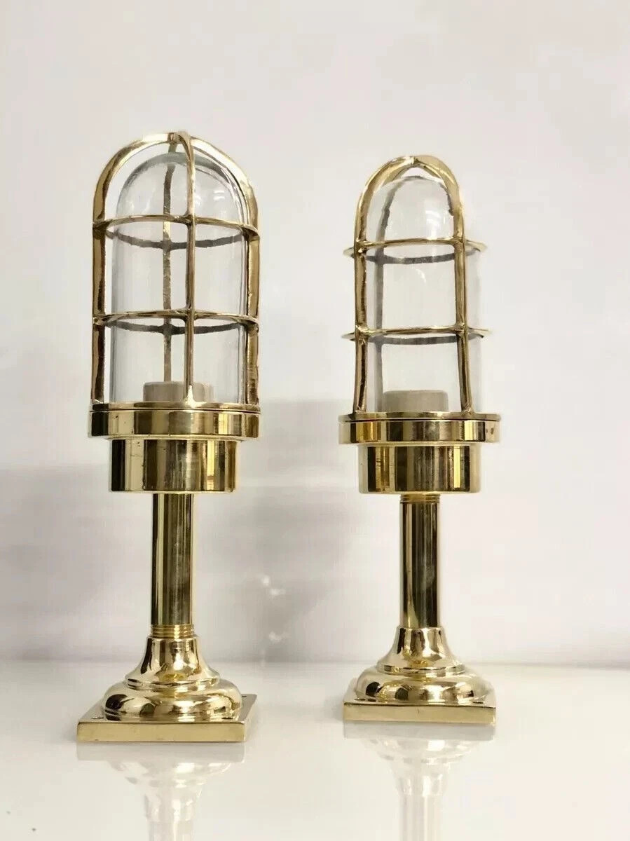 Post-Mounted Nautical Bulkhead Lights – Brass Outdoor Alleyway Fixtures Set of 2