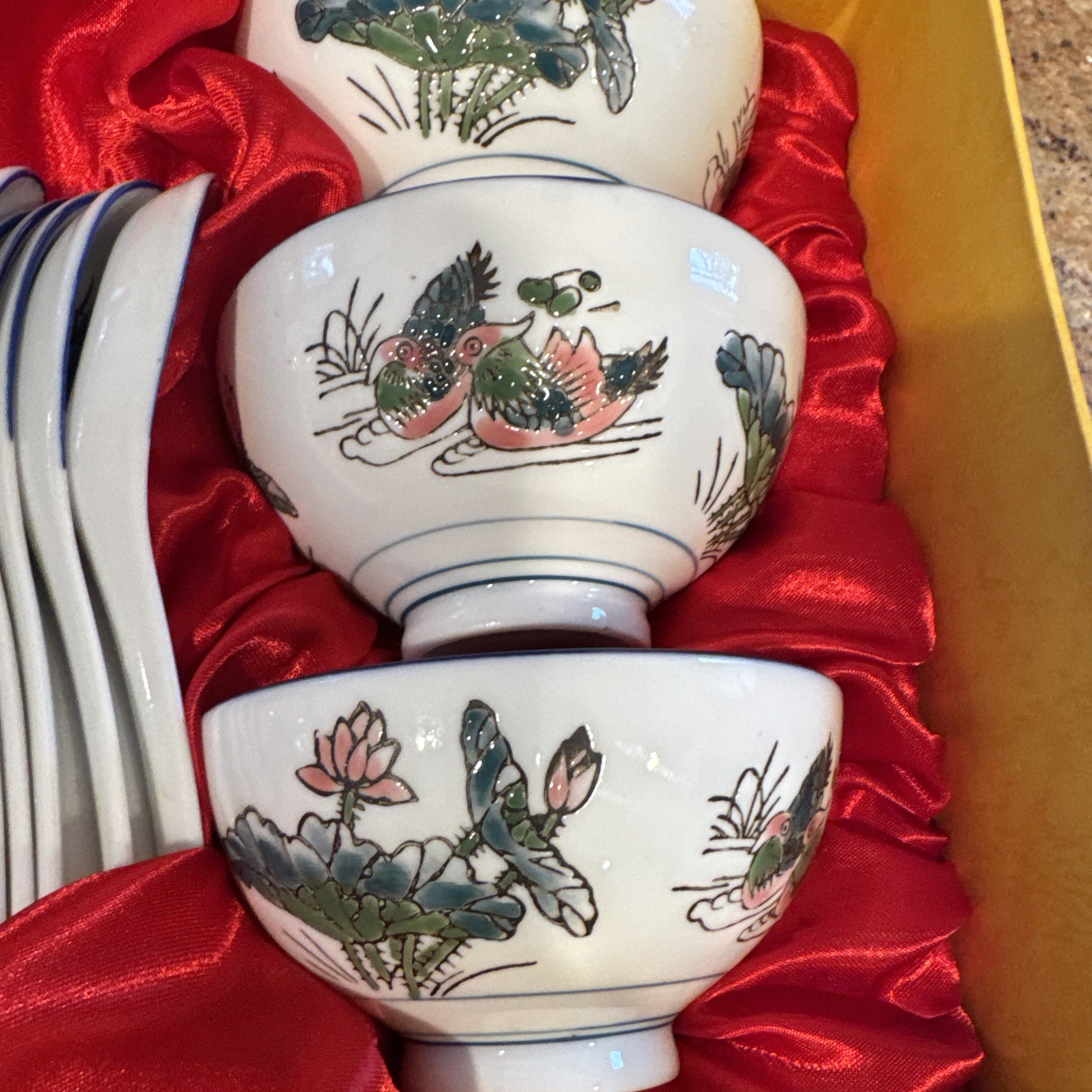 Chinese Famille Rose Bowls and Spoons Set Of 6