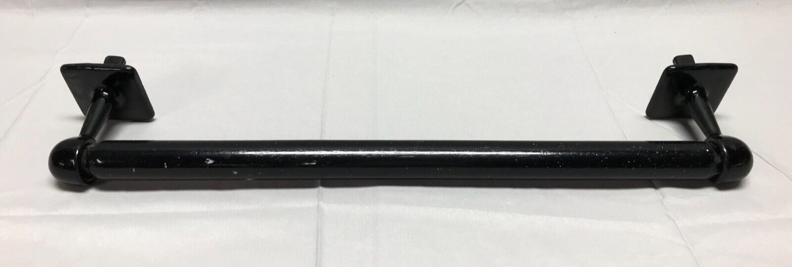 VTG 20″ Cast Iron Black Porcelain Bathroom Tile in Towel Rack Wood Bar 1926-22B