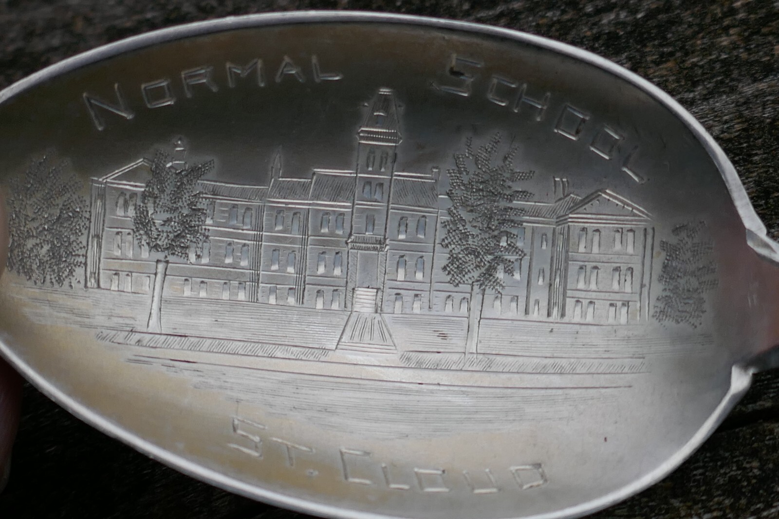 Ant Sterling Normal School – St. Cloud, Minnesota Souvenir Spoon – Engraved Bowl