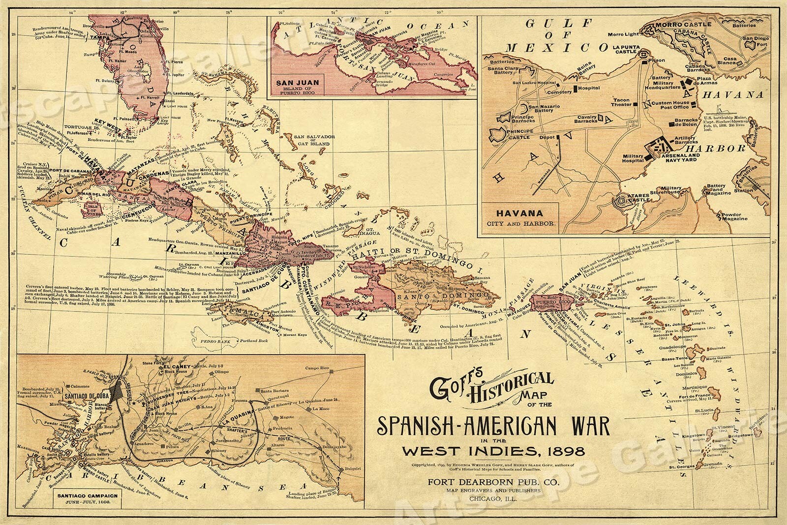1898 Goffs Historical Map of the Spanish American War – 24×36