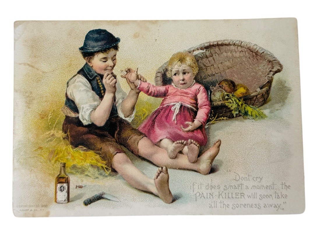 VICTORIAN MERCHANT’S TRADE CARD –PERRY DAVIS PAIN KILLER (QUACK MEDICINE) 1890
