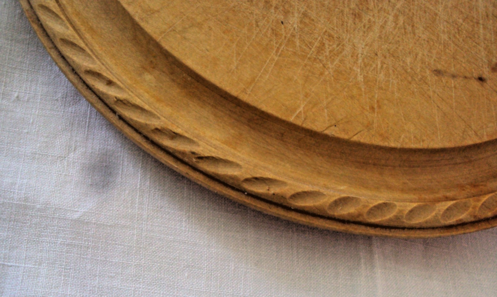Primitive Round Wood Carved Bread Board Approx. 9.75″