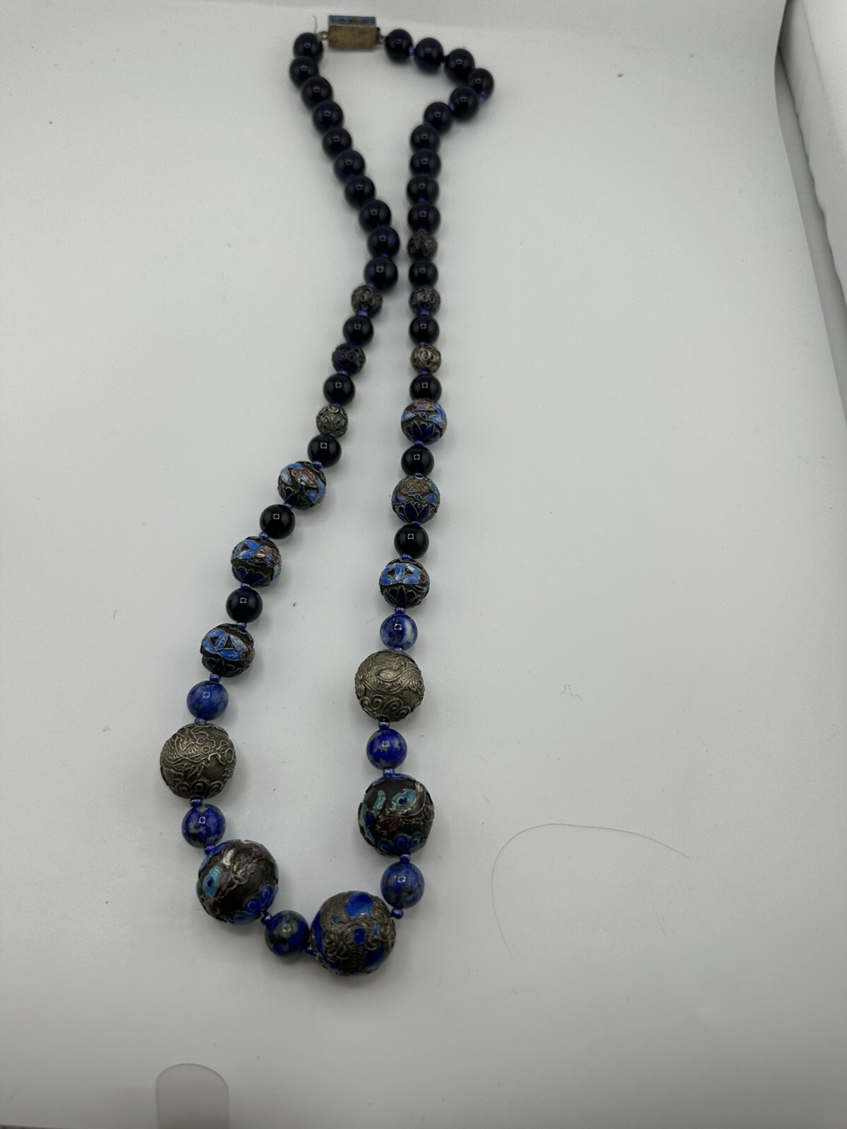 Wonderful Antique Beads Copper Silver And Black Stone Necklace