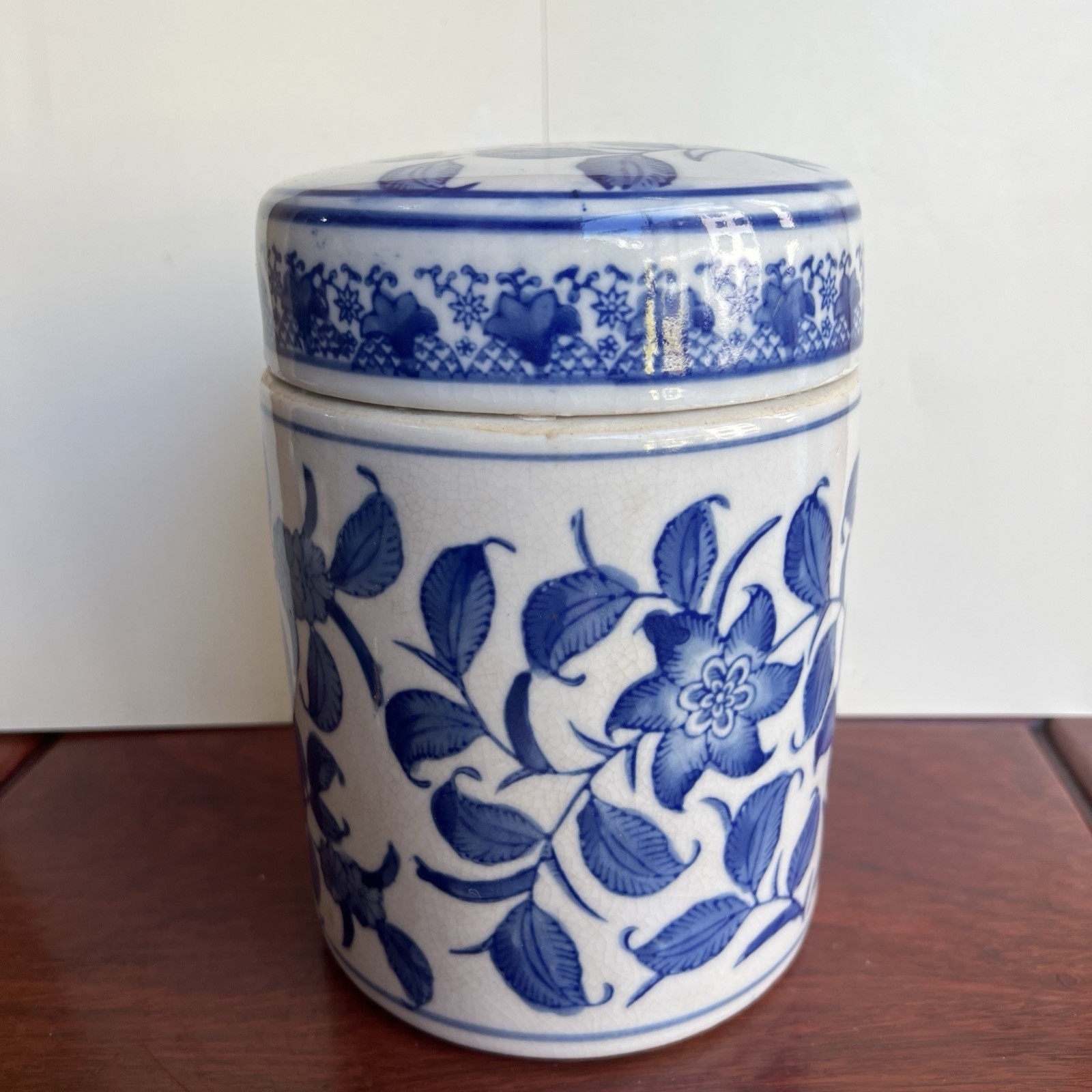 Chinese Style Blue Crackle Glaze Ceramic Lidded Jar – Floral Ginger Jar