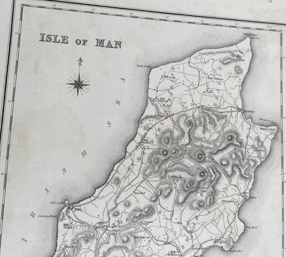 ANTIQUE COUNTY MAP OF ISLE OF MAN C1831 SAMUEL LEWIS ENG J&C WALKER/CREIGHTON