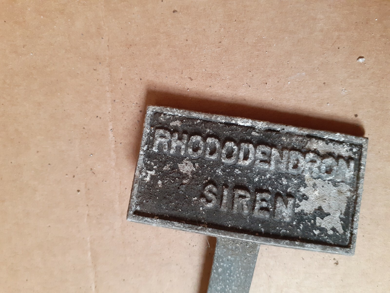 Vintage Metal Botanical Plant Label RHODODENDRON SIREN 11″ h 2 1/2″ w