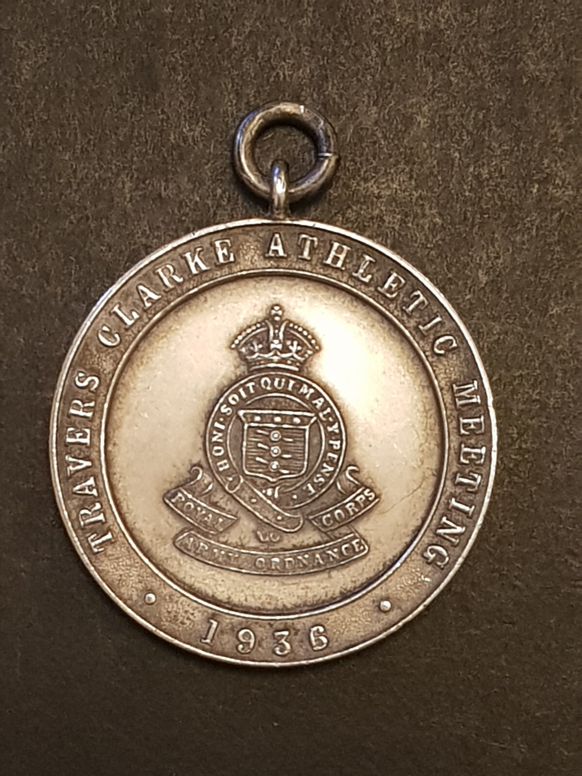 Vintage 1935 Hallmarked Sterling Silver NAFFI Army Athletics Watch Chain Medal