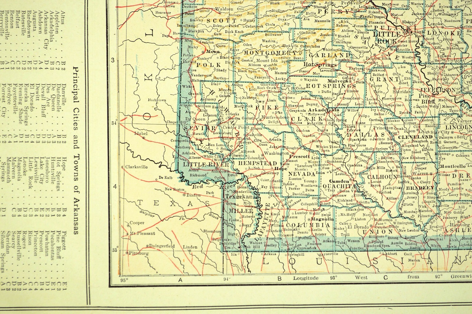 Vintage ARKANSAS Map Wall Art Old Original Little Rock Antique DATED 1921