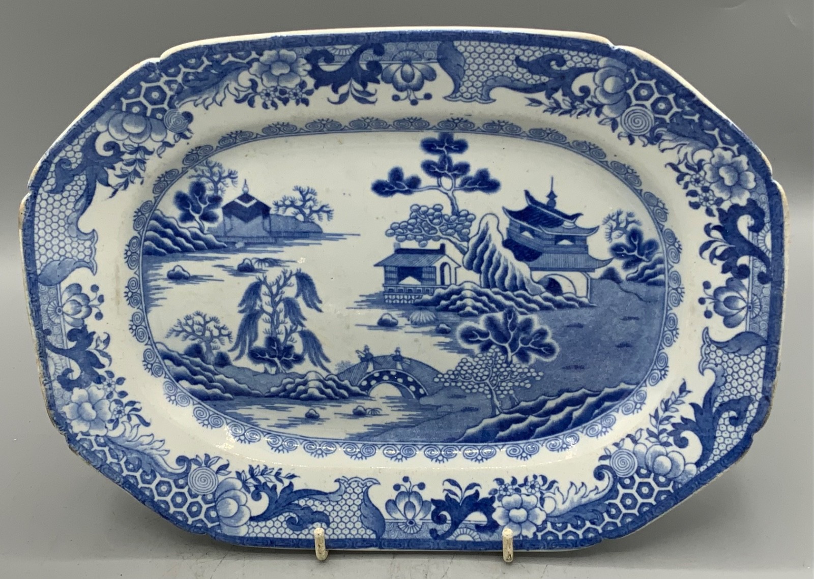 Antique MASONS IRONSTONE BLUE TRANSFER PRINT SMALL PLATTER CHINOISERIE C1820