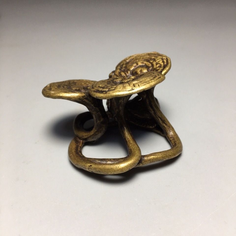 Vintage Style Solid Brass Snail Ruyi Figurine Lingzhi Ornament Chinese Decor