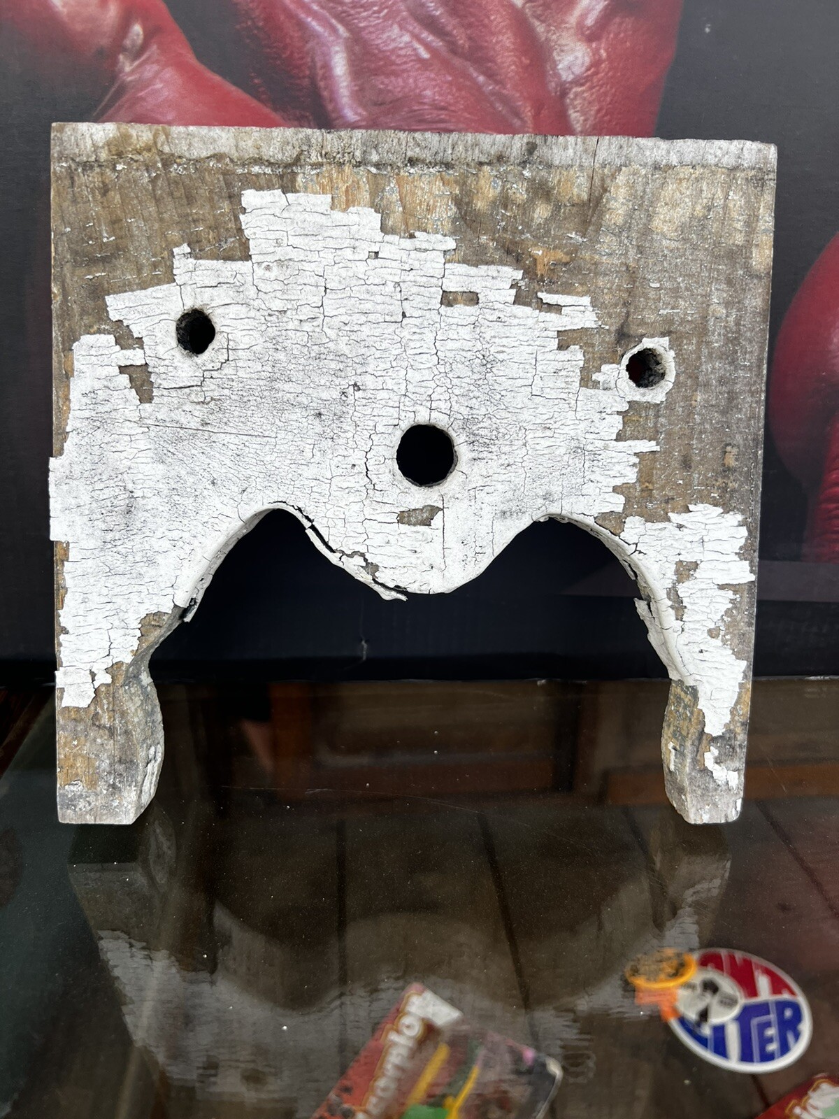 circa 1870 victorian porch fretwork fragment flaking Chippy paint 7” x 7” x 7/8”
