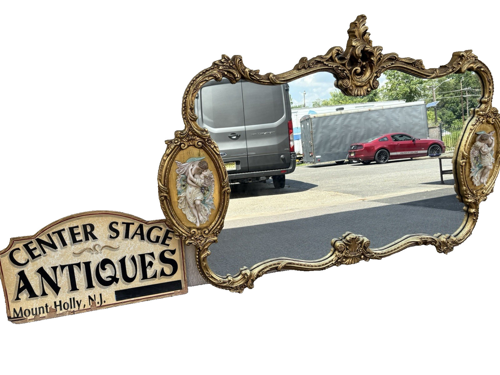 66917 Decorator Gold Mirror with Figural Plaques