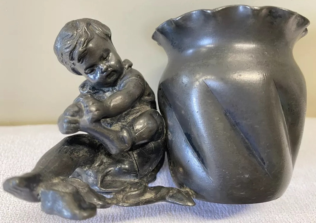 Antique DERBY SILVER Co Quadruple Plate Figural Cherub Toothpick/Match Holder