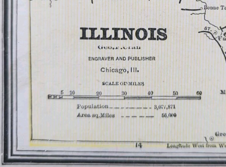 Vintage 1887 ILLINOIS Map 11″x13″ ~ Old Antique Original AURORA PEORIA SKOKIE IL