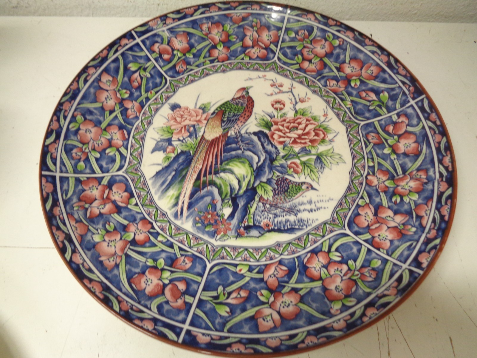 Japanese Arita-ware Colored PLATE Charger Platter Pheasant Bird