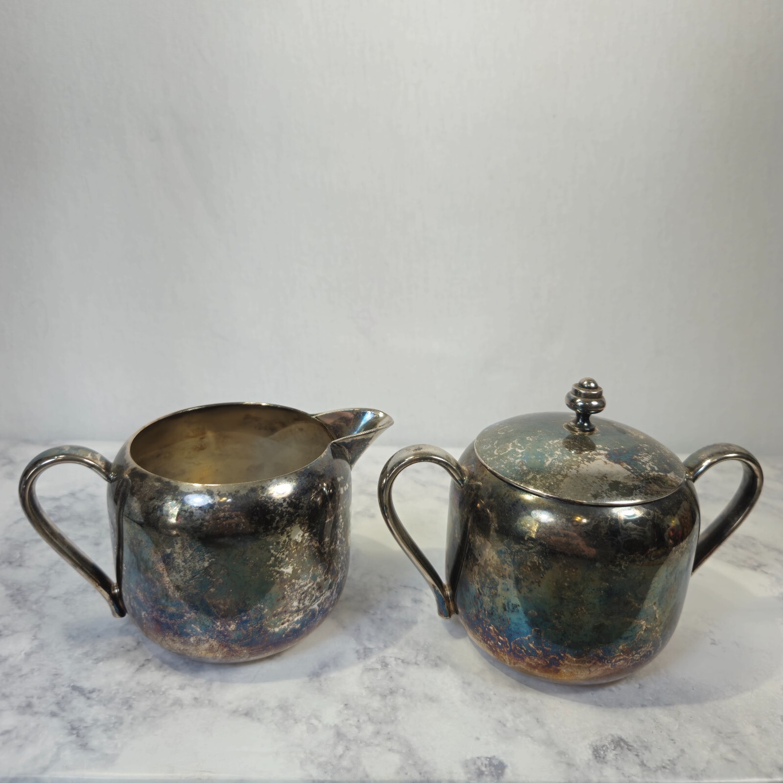 Vintage Keystonewear Silver Plated Double Handled Sugar Bowl and Creamer