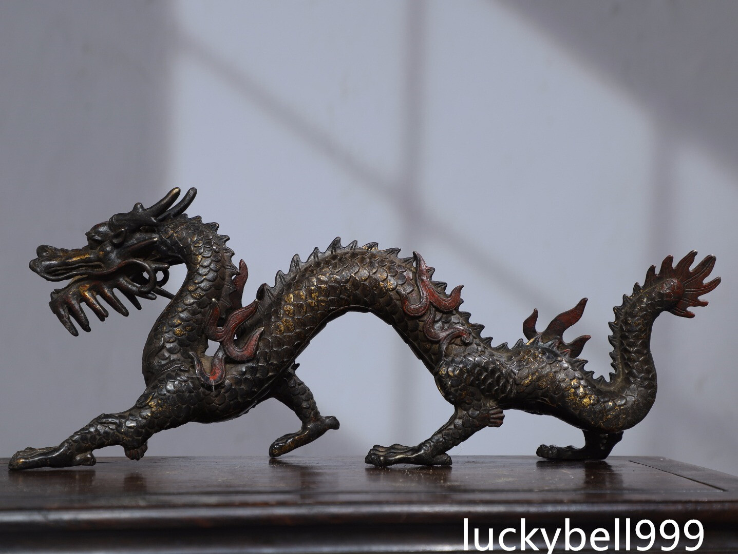 13.8″ China old Antique Handmade Qing dynasty Bronze gilt Dragon beast statue