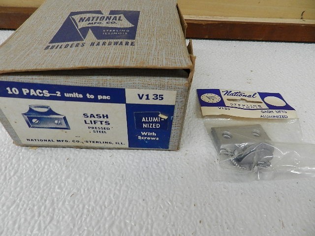 10 PACS VINTAGE NOS NATIONAL V135 Window Sash Lifts ALUMINIZED PRESSED STEEL