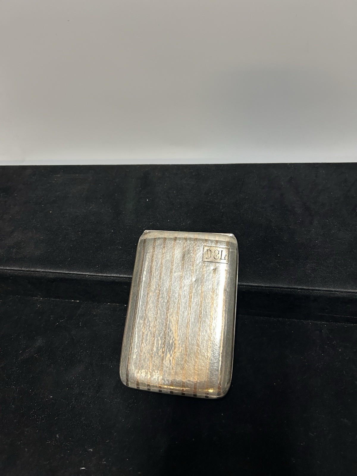 Sterling Silver Cigarette Case w/ Striped Design & Monogram “DCL” – c.1920s–40s*
