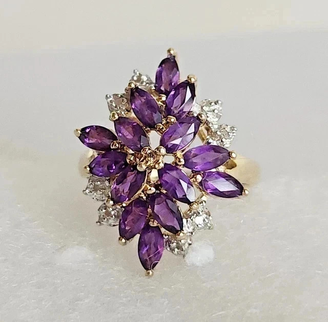2Ct Marquise Cut Lab Created Amethyst Women’s Wedding Ring 14K YellowGold Plated