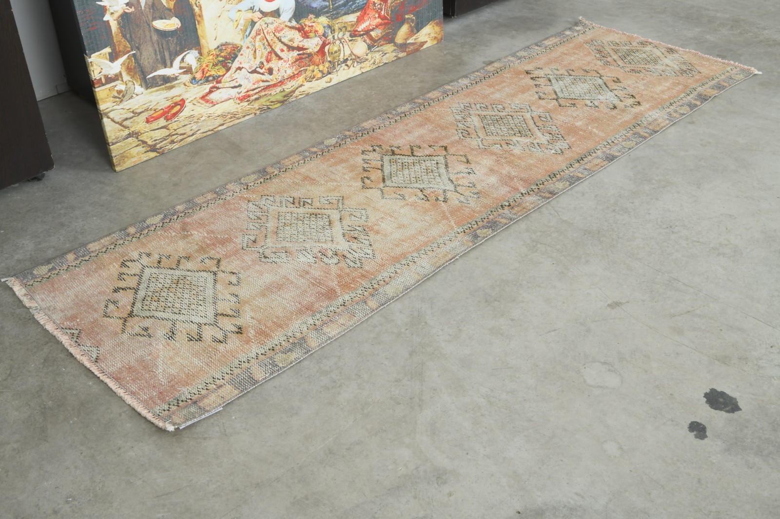 2×7 Turkish Antique Runner Rug Hand-Knotted Neutral Vintage Oushak Wool Rug,645