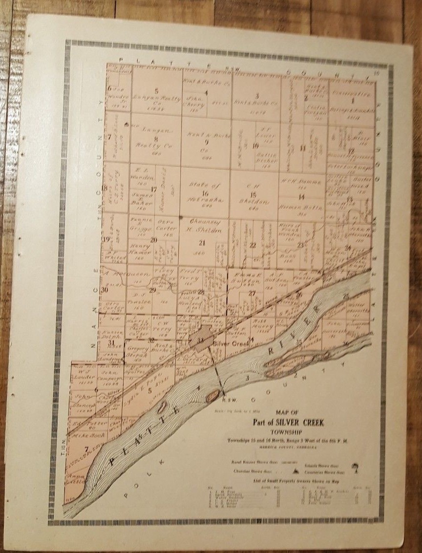 Antique Map – PART OF SILVER CREEK TOWNSHIP, Nebraska – Nonpareil Pub. Co. 1921