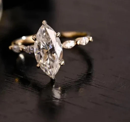 2.50Ct Marquise-Cut Lab Created Solitaire Engagement Ring 14K Yellow Gold Plated