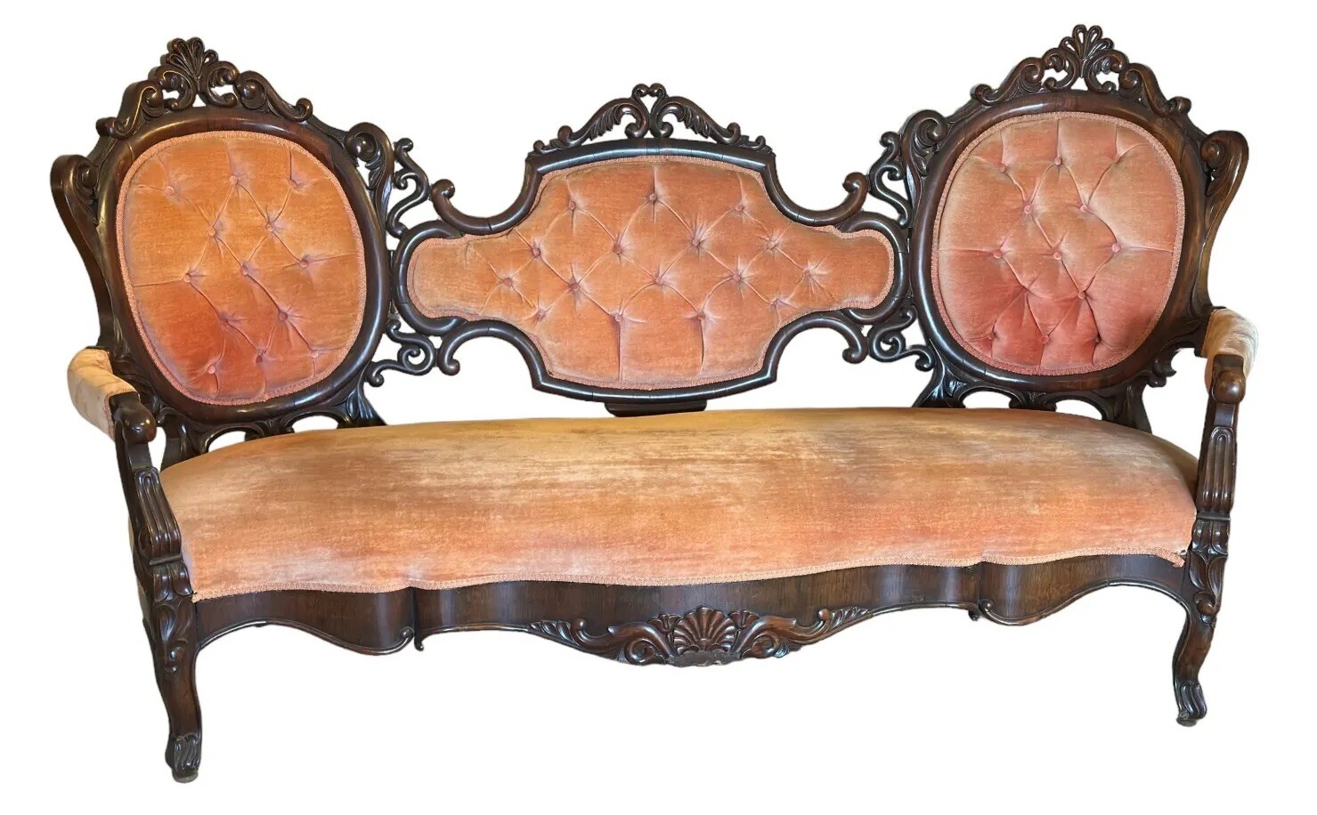 Antique victorian rosewood sofa rococo revival pierced carving 1850 NY