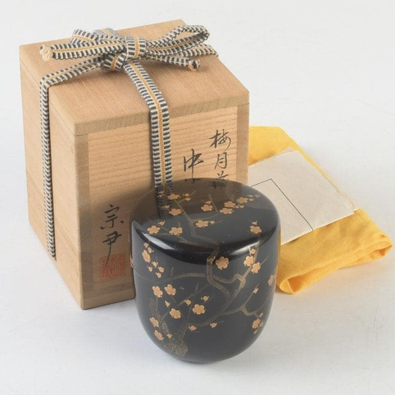 Japanese Makie Natsume by Nakamura Soyin Plum Moon Design Tea Caddy Box