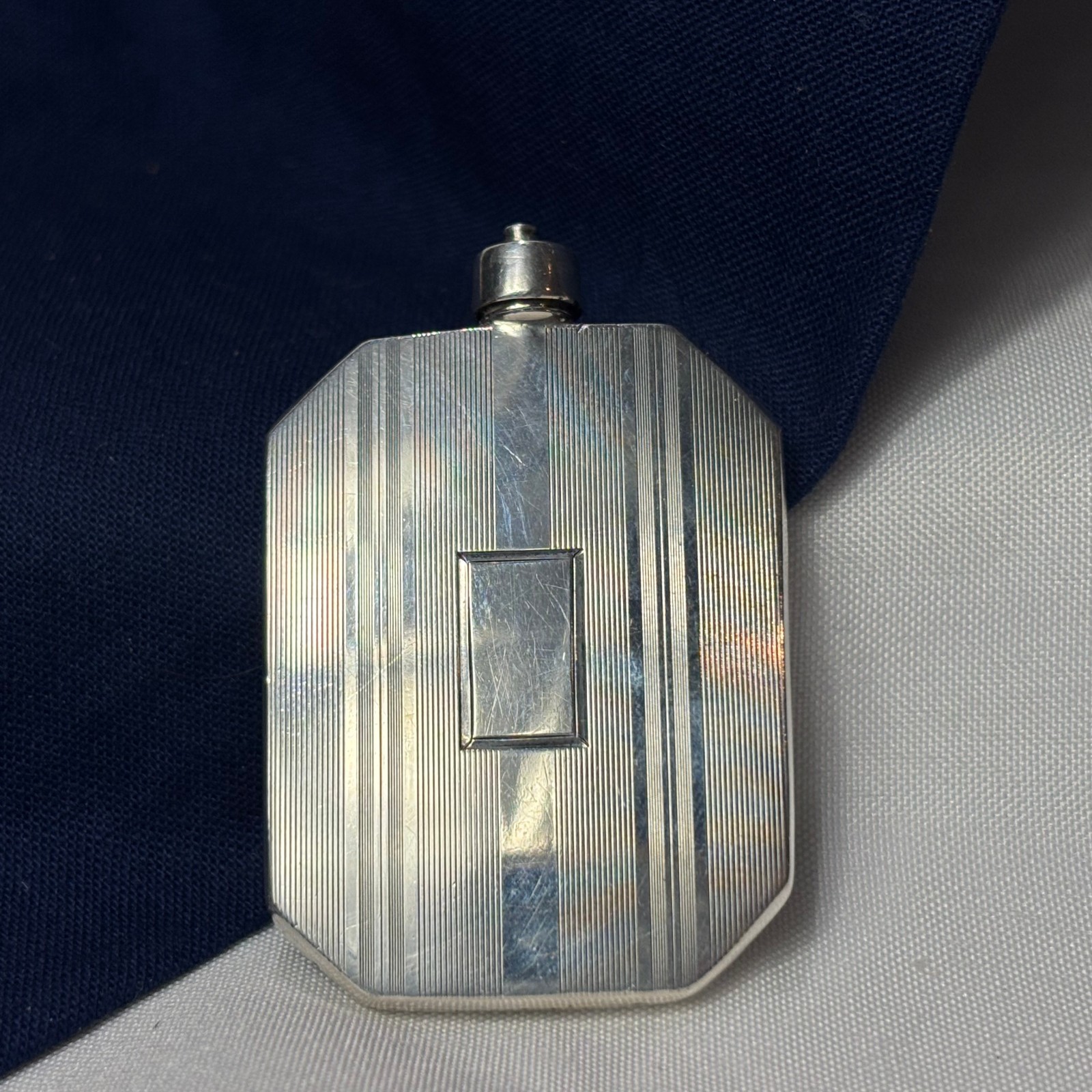 Vtg Sterling Silver Perfume Bottle Art Deco .925 Scent Flask 20.17G Floral Edge