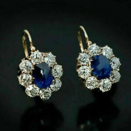 Women’s Drop/Dangle Earrings 14K Yellow Gold Over 2Ct Lab Created Blue Sapphire