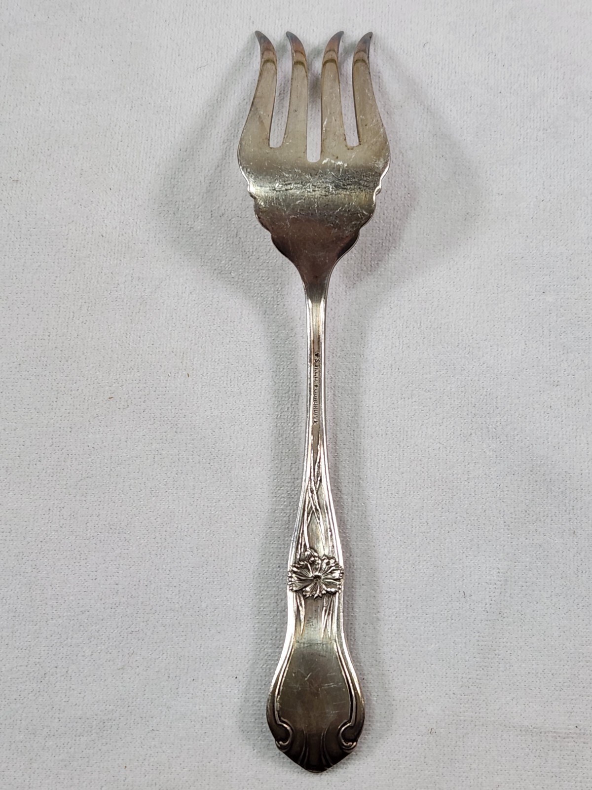 VTG National Silver Co S H Silverplate Carnation Pattern Serving Beef Fork 1910